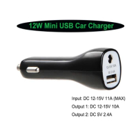 Car Charger 5V 2.4A 2 Port Portable Mini USB DC Laptop Adapter 12W Adapter for Xiaomi Mi Note 10/Mi Note 10 Lite/Mi Note 10 Pro