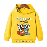 Cuphead Print Hoodies Boys Girls Anime Sweatshirts Children Funny Pullovers Tops Sudadera Kids Cute Cartoon Casual Outerwears