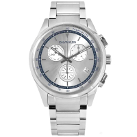 【Calvin Klein 凱文克萊】紳士簡約 三眼計時 藍寶石水晶玻璃 日期 夜光 不鏽鋼手錶 銀白色 43mm(KAM27146)