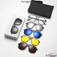 ROSEGOODS Men's Magnetic Clip-on Lenses Sunglasses, UV400 Protection 6 In 1 Polarized Polarized Sung