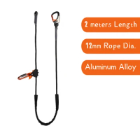 12mm Work Positioning Lanyard Adjustable Black 15KN Fall Protection Heavy Duty Snap Hook Rope Grab Included