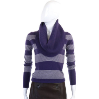 MARIA DIRIPABIANCA紫白條紋翻領針織毛衣(100%CASHMERE)