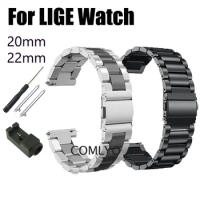 For LIGE Smart Watch Strap Stainless steel wristband Bands Metal Adjustable Band Belt 20MM 22MM