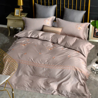 【Betrise】雀翎咖 莫蘭迪系列 雙人頂級300織100%精梳長絨棉素色刺繡四件式被套床包組