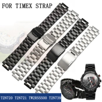 For TIMEX T2N720 T2N721 TW2R55500 T2N739 Stainless Steel Watchband Men's Watch Strap 24*16mm Lug End Metal Bracelet Black Silver