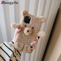 Furry Plush Bear Warm Phone Case For Samsung Galaxy Note 20 Ultra A11 M11 A41 A21 A21S J7 J2 Prime J6 J4 Plus Teddy Soft Cover