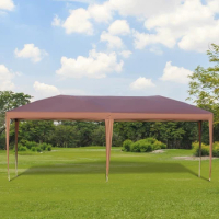 10' x 20' Outdoor Gazebo Pop Up Canopy Party Tent with Carrying Bag, Coffee