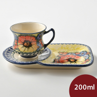 波蘭陶 古典花園系列 花茶杯+茶托點心盤組 200ml 波蘭手工製