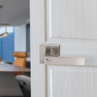 5 Pack Electroplated Square Zinc Alloy Door Lock Privacy Door Levers Lockset for KEY Door Locks Handles for Bedroom Bathroo m