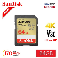 SanDisk 晟碟 [全新版 再升級] 64GB Extreme SDXC V30 記憶卡 (讀速170MB/s 原廠有限永久保固)