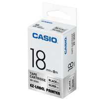 CASIO 標籤機專用色帶-18mm【共有9色】銀底黑字XR-18SR1