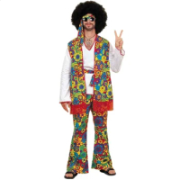 Adult Man Retro 60s 70s Hippie Costume Carnival Party Bar Nightclub Disco Hippies Cosplay Fancy Dress Suit