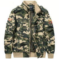 Camouflage Cargo Jacket Men's Multi Pockets Tactical Jacket Outdoor Sports Military Camouflage Flight Jacket Coat