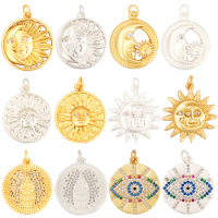 Apollo Sun-god Moon Evil Eye Wing Coin Charm Pendant,Mat 18K Gold Colour Plated ,Craft Jewelry Necklace WholeSale Supplies L13