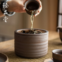 粗陶茶渣缸茶洗家用茶洗帶蓋茶缽復古建水缽型茶渣桶水孟小號水洗1入