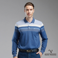 Emilio Valentino 范倫鐵諾 男裝棉料胸袋薄長袖POLO衫_藍/白(21-2V6875)