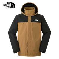 【The North Face 官方旗艦】北面男款棕色防水透氣可調節可收納連帽抓絨內裡三合一外套｜8DNJYW2