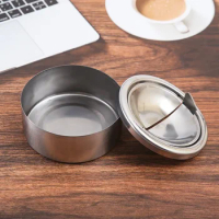 Cigarette Lidded Ashtray Home Stainless Steel Windproof Round Shape Smokeless Ashtray Rotation with Lid Smoking Ash Tray