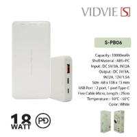 PowerBank Vidvie S-PB06 S-PBO6 . Power Bank S PB06 PBO6 Real Capacity 10.000 mAh 10000mAh White