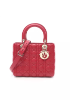 Christian Dior 二奢 Pre-loved Christian Dior lady dior Canage Medium Handbag leather Pink red 2WAY