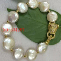 NEW 12-13MM Nueva natural de agua dulce perla pulsera giro hebilla botones de perlas en forma de leopardo
