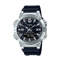 CASIO 硬漢造型圓形大錶面十年電力休閒錶-黑X銀(AMW-870-1A)/44mm