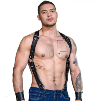 Men Harness Belts Fetish Gay Clothing for Sex Rave Sexual Leather Chest Adjustable BDSM Gay Body Bondage Cage Harness Lingerie