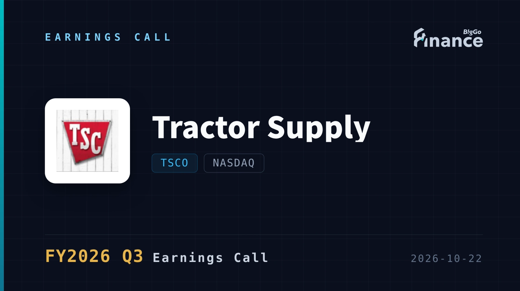 [Tractor Supply Q3 2026 Earnings Call] Tractor Supply Q3 Sales Rise 5.1% to $3.91B as Comps Turn Positive; Q4 Off to Strong Start, Margin Pressures Persist