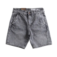 Summer cotton sand washed denim shorts men's straight casual overalls
