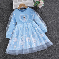 2023 New Princess Dress Girls Dress Spring Autumn Kids Dress Long-sleeved For Children's Western Style Elsa Frozen Dress 2-8Y