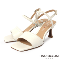 Tino Bellini 巴西進口時髦方頭一字帶繞踝高跟涼鞋-白