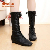 2024 Canvas PU Children Boots New Style Jazz Lace-ups Long Boot Black Gold Silver Stage Women Dance Shoes