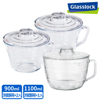 【Glasslock】強化玻璃可微波泡麵碗3入組(附蓋麵碗/微波碗/玻璃碗)