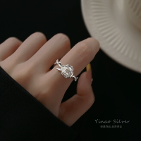 925純銀玫瑰花戒指女2022年新款2021花朵設計小眾精致食指戒指環