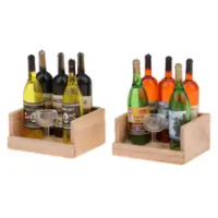 2PCS 1:12 Miniature Wine Champagne Bottles Goblet Kits Miniature Liquor Bottles With Storage Rack Dollhouse Bar Accessory