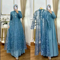 PROMO Gamis Pesta Mewah Elegant Laksmi Maxy BO Bahan Ceruty Babydoll Full Puring Mix Brukat Aplikasi