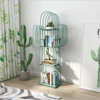Creative Art Bookshelf Home Furnishing Picture Book Rack Cactus Iron Multi-layer Storage Cabinet simple Floor Shelves