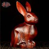 卓弘 桃木兔子擺件風水兔子木雕生肖兔擺件木質兔屬兔小擺件