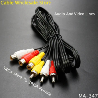 1Pcs 3RCA Male To 3 RCA Female Cables Audio And Video Lines AV Male To Female Extension Wire Three Color Lotus Head Cable 1.5M