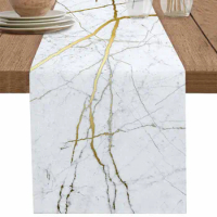 Marble Texture Table Runner Kitchen Table Cover Dining Tablecloth 4/6 Pcs Placemats Wedding Decorations