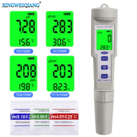 10Pcs 4 In 1 Backlight PH TDS EC TEMP Test Pen Water Quality Detector Portable TDS Water Quality Pen