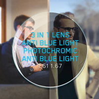 3 in 1 Anti Blue Light Photochromic Anti Glare Light Lens Optical Myopia Prescription Lens CR-39 Resin 1.61 1.67 Glasses Lenses