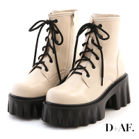 D+AF 獨特升級．升級版鋸齒厚底綁帶短靴＊米