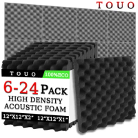 TOUO Egg Trough Acoustic Foam 6/12/24 Pcs Self-Adhesive Studio Wedge Tiles Sound Proofing Padding Wall Sound Proof Foam Panels