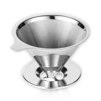 Leeseph Pour Over Coffee Dripper,Slow Drip Paperless Reusable Coffee Filter,Stainless Steel Cone Filter,Gold,Silver