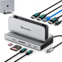 Minisopuru USB C HUB with M.2 NVMe SSD 4K HDMI 10Gbps USB C RJ45 PD Multiport Vertical Docking Station Stand for Macbook M1/M2