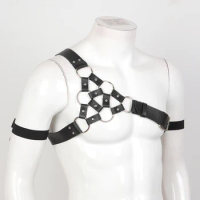 Gay Men Fetishe Leather Harness Belt Adjustable Body Cage Chest Harness Strap Gay Rave Bondage BDS&amp;M Clubwear Shoulder Harness