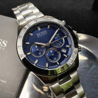 【BOSS】BOSS手錶型號HB1513755(寶藍色錶面銀錶殼銀色精鋼錶帶款)