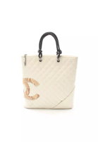 Chanel 二奢 Pre-loved Chanel cambon line flat Handbag tote bag python pattern leather off white beige black silver hardware