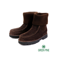 GREEN PINE寒流必穿麂皮時尚毛線筒女短靴咖啡色(00187086)